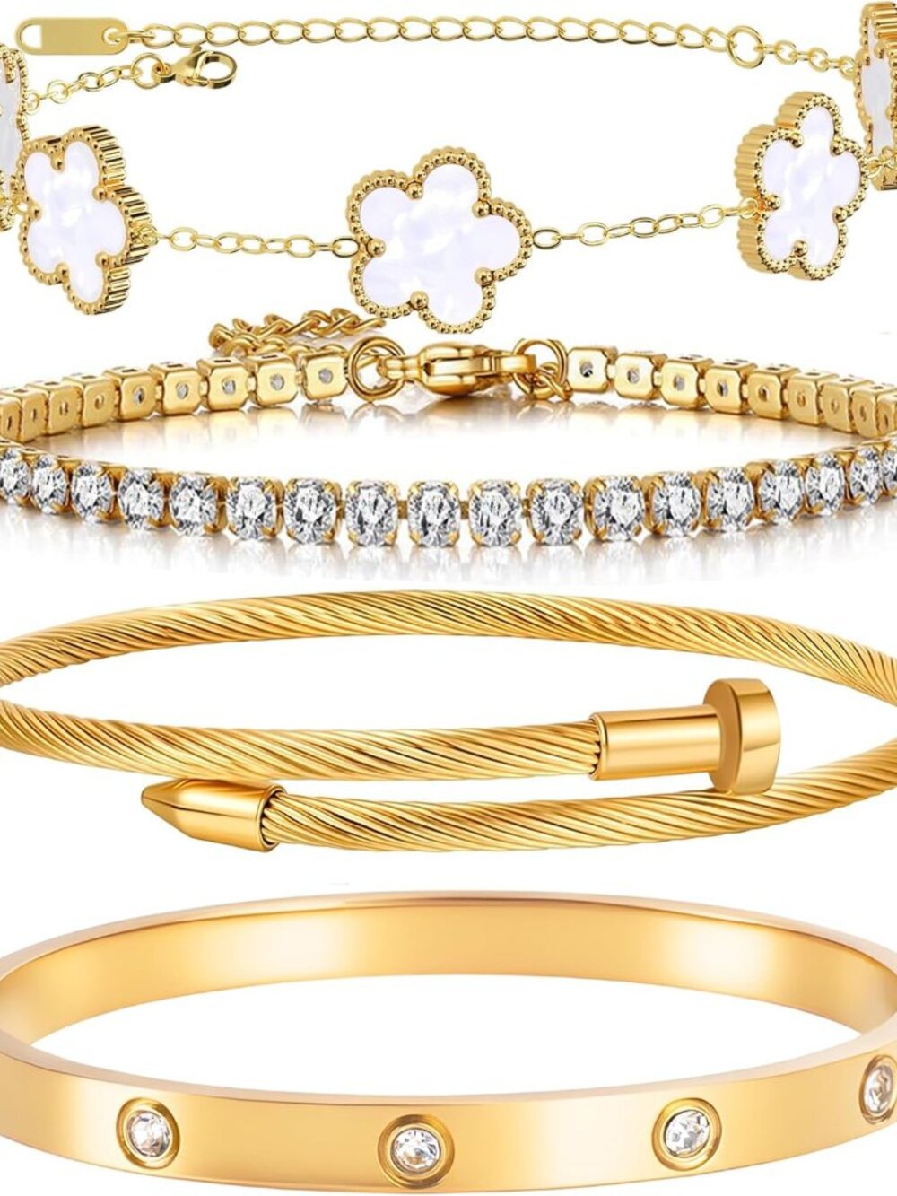 Shimmering 18K Gold Plated Cubic Zirconia Bracelets - Stylish Gift Set for Her